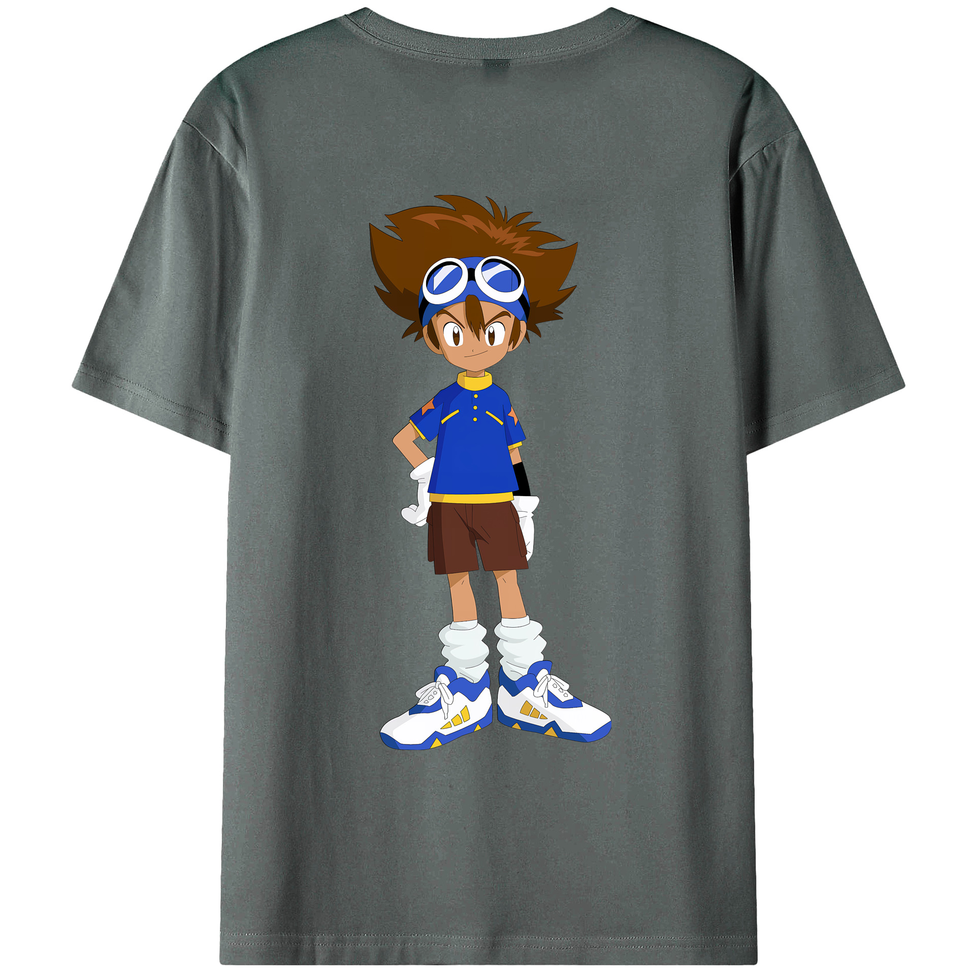 （画像用） Digimon デジタルモンスター/デジモン 綿100％ メンズ半袖Tシャツ（バックプリント） 通気性